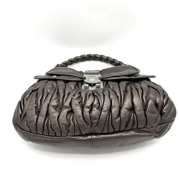 Miu Miu Metallic Silver Braided Handle Flap Hobo - Picture 3 of 7